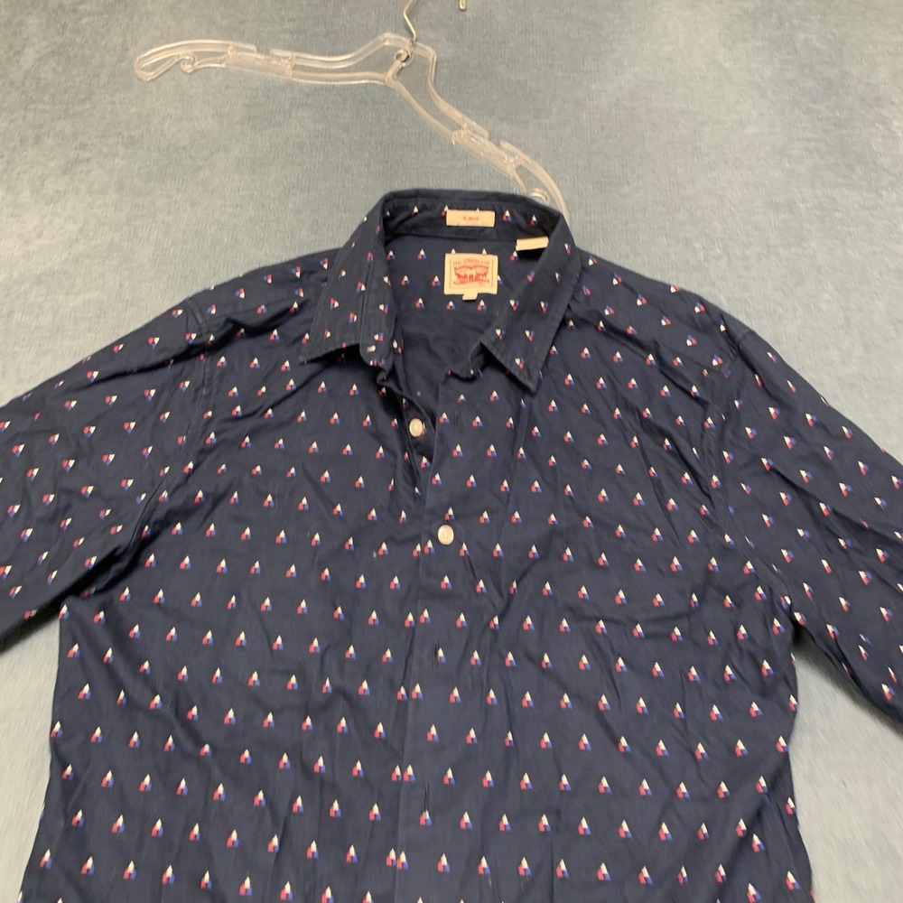 Levi's Shirt Mens Large Navy Blue Geometric Print Long Sleeve Button Up Slim Fit - Picture 8 of 16